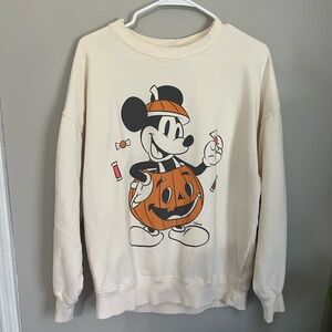 American Eagle Outfitters Cream Crewneck with Mickey Pumpkin Halloween Graphic s